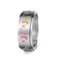 Anello spinner da 8 mm in argento spazzolato con stelle e lune in smalto - US 6 / Colorato