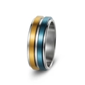 Anillo giratorio tricolor en acero inoxidable cepillado plateado, dorado y azul - US 7 / Interior Plata Exterior Azul Dorado