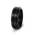 Anillo giratorio minimalista de acero de titanio negro mate con ranuras paralelas - US 7 / Interior Negro Exterior Negro