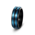 Anillo giratorio bicolor negro y azul minimalista con acabado de acero de titanio cepillado - US 7 / Interior Negro Exterior Azul