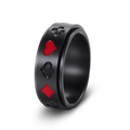 Anello girevole in titanio spazzolato nero con semi di poker e smalto rosso e nero - US 7 / Nero