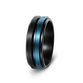 Anillo giratorio de acero inoxidable negro con franja azul central para hombre - Interior Negro Exterior Negro Azul