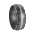 Macro shot of industrial titanium steel ring with textured surface and silver inner band - US 6 / Arc Surface