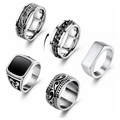 5er-Set Herrenringe aus Edelstahl mit Spinner-Kette und klassischen Vintage-Gravurmustern - US 7 / 5-Teiliges Vintage-Ring-Set (SMTZ701)