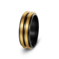 Anillo giratorio para hombre bicolor negro y dorado con acabado de acero cepillado mate - Interior Negro Exterior Dorado