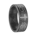 Macro shot of vintage 304 stainless steel ring with Celtic knot and cross engravings - US 7 / 8mm Cross