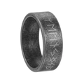 Detail of vintage Nordic Futhark runes engraved on an oxidized silver titanium steel ring - US 6 / 8MM Flat Style(JWR1339)