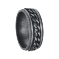 Nahaufnahme von Retro-Edelstahlring mit drehbarer Panzerkette in antikem Silber - US 6 / Verwitterte Geprägte Kette (JWR1352)