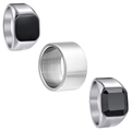 Set de tres anillos para hombre de acero inoxidable con gema negra y estilo minimalista - US 7 / Plateado