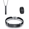Men's 3-piece jewelry set with black stainless steel necklace, ring and braided bracelet - Black