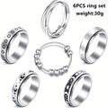 6er-Set silberne Edelstahlringe mit drehbarem Stern-Mond-Motiv für Damen - US 6 / Silber (SMTZ715)