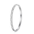 Detailed view of silver stainless steel bangle with eight square-set zircon stones - Silver
