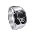 Chevalière carrée vintage pour homme avec pierre de marbre noir en acier inoxydable - US 7 / Argent (1358)