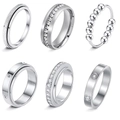 Set van zes zilveren fidget-draairingen met getextureerde oppervlakken en zirkonia-kristallen - US 6 / Zilver