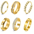 Set van 6 gouden titanium stalen ringen met zirkonia, draaibaar voor koppels en angst - US 6 / Goud