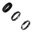 Three-piece black titanium steel ring set featuring faceted and textured geometric designs - US 6 / Black