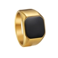Men's gold-plated titanium steel signet ring with square black drip oil inlay surface - US 7 / Gold