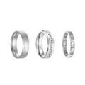 Set di tre anelli in acciaio al titanio argento con numeri romani e zirconi scintillanti - US 7 / Argento