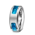 Anello in acciaio inossidabile argento lucido con intarsi in opale blu vibrante - US 6 / Stile Blu