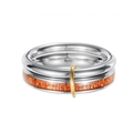 Detail view of silver stainless steel ring with wood inlay and small gold ring accent - US 6 / Acacia Wood