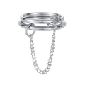 Macro view of minimalist silver titanium steel chain ring with polished layered design - US 6 / Silver