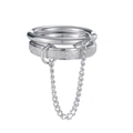 Three-piece silver stainless steel ring set with a fine chain connector and glitter finish - US 6 / Silver