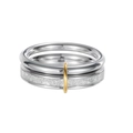 Dual-layer stainless steel ring set with textured band and gold connecting loop - US 6 / Ice Silk