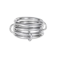 Close-up of a five-layer silver multi-band linked ring in polished stainless steel - US 6 / Silver