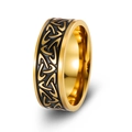 Retro Viking evil eye ring in gold stainless steel with black Celtic knot pattern - Size 7 / Gold Celtic Knot (JWR1924)