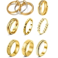 8-teiliges goldenes Spinner-Ring-Set mit Sternen Mond und Kristallverzierung gegen Angst - US 6 / Gold