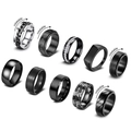 10er Set Herrenringe aus Edelstahl in Schwarz und Silber mit drehbarer Anti-Stress Funktion - US 7 / Schwarz