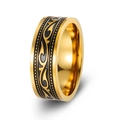 Vintage Viking Evil Eye ring in bright gold with black vine pattern for men - Size 7 / Gold Wisteria (JWR1926)