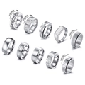 10er-Set silberne Edelstahlringe mit drehbarem Design und diversen Texturen - US 7 / Silber