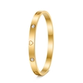 Macro shot of gold plated titanium steel heart bangle with inlaid zircon stones - Gold