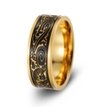 Vintage Viking Evil Eye ring in gold finish with black swirl enamel and Great Wall pattern - Size 7 / Gold Wave (JWR1918)