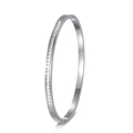 Detailed side view of polished silver steel bangle featuring square-cut zircon stones - Silver