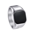 Minimalist silver square signet ring with a polished black enamel inlay for men - US 7 / Silver