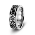 Men's titanium steel ring with black Celtic knot engraving in vintage silver finish - Size 7 / Celtic Knot (JWR1924) / Silver