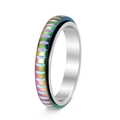 4mm rainbow spinner ring in 304 stainless steel with engraved oval pattern for anxiety - US 5 / Colorful