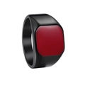 Dettaglio di anello sigillo vintage con intarsio rosso e fascia interna in acciaio spazzolato - US 7 / Nero