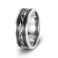 Vintage Viking tribal scroll ring with black enamel finish and milgrain beaded edges - Size 7 / Tribal Scroll (JWR1926) / Silver