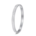 Macro di bracciale rigido in acciaio al titanio argento con tre file di zirconi incastonati - Argento