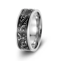 Men's vintage Viking steel ring featuring silver tribal scrollwork and black inlay - Size 7 / Wave (JWR1918) / Silver