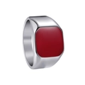Anello con sigillo quadrato da uomo vintage in acciaio con smalto rosso scuro - US 7 / Argento