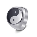 Silver stainless steel yin-yang signet ring with a brushed metal finish for men - US 7 / Silver