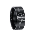 Anillo de hombre en acero inoxidable negro con patrones plateados de peces y anzuelos - US 6 / Negro