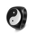Polished black stainless steel signet ring with classic Yin Yang Tai Chi symbol - US 7 / Black