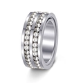 Silver 8mm stainless steel spinner ring with double rows of sparkling crystals - US 6 / Silver