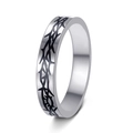 4mm Silber Edelstahlring mit schwarzer Lasergravur im Dornenmuster und Punk-Stil - US 6 / Silber
