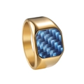 Men's titanium steel signet ring with blue carbon fiber inlay and gold-plated finish - US 7 / 1365 Gold